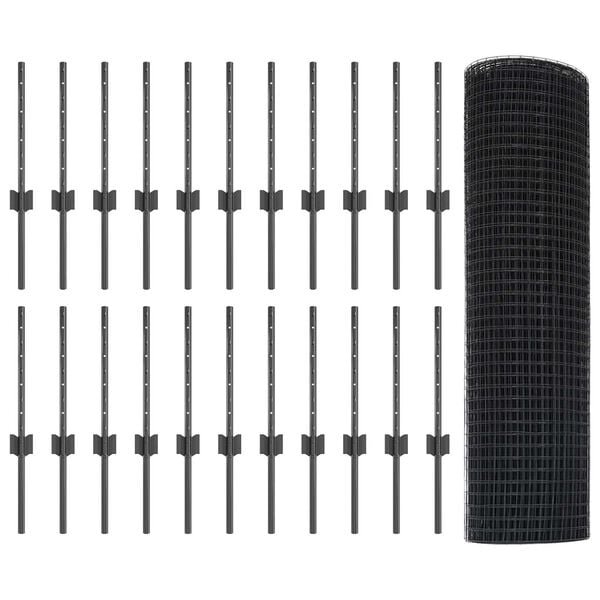 vidaXL Aita ja Tuki Harmaa 0,4 x 50 m Ter&auml;st&auml; ja PVC:t&auml;