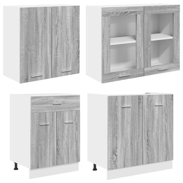 vidaXL Keitti&ouml;kaappisetti Lyon 4 pcs Harmaa sonoma 140 x 46 x 81.5 cm