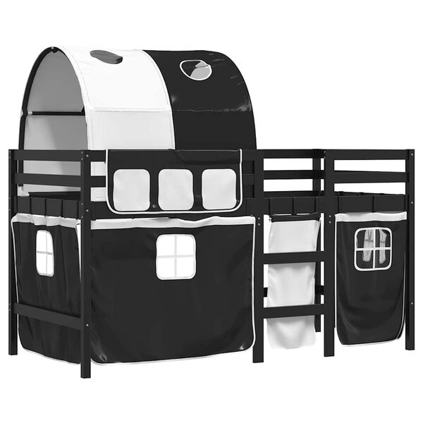 vidaXL Lasten parvisänky tunnelilla mustavalk. 90x190 cm täysi mänty