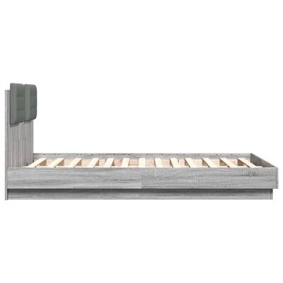 vidaXL Sängynrunko päädyllä ja LED-valoilla harmaa Sonoma 135x190 cm