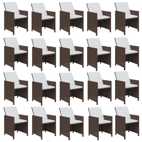 vidaXL 21-osainen Ulkoruokailuryhm&auml; tyynyill&auml; ruskea polyrottinki
