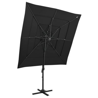 vidaXL 4-tasoinen Aurinkovarjo alumiinitanko musta 250x250 cm