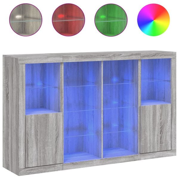 vidaXL Senkit LED-valoilla 3 kpl harmaa Sonoma tekninen puu