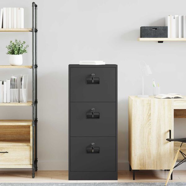 vidaXL Asiakirjakaappi Musta 45,5 x 42 x 106,5 cm Kylm&auml;valssattu ter&auml;s