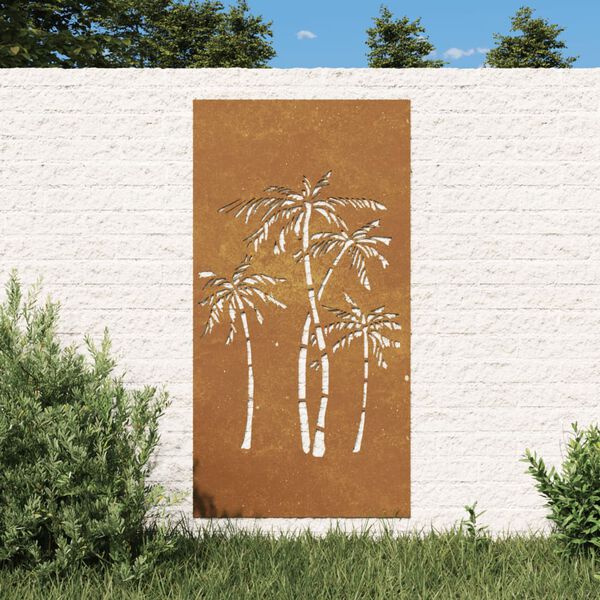 vidaXL Puutarhasein&auml;koriste 105x55 cm corten ter&auml;s palmukuvio