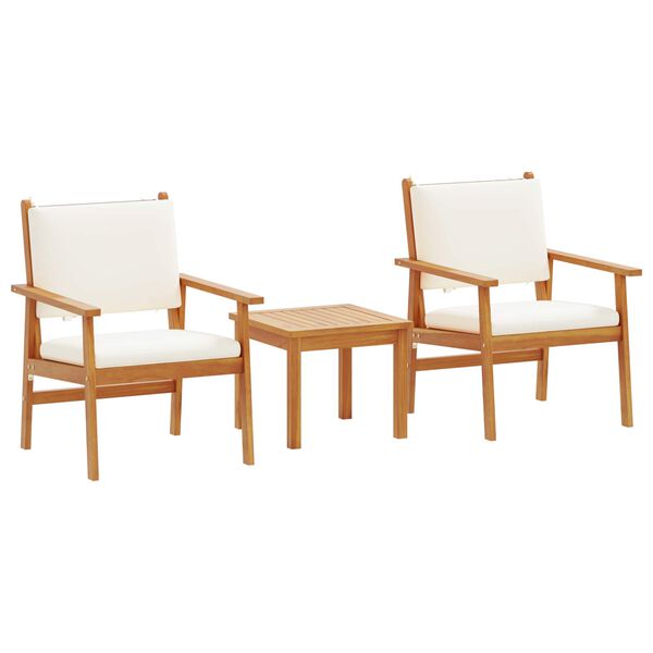 vidaXL Puutarhasohva Setti tyynyllä 3 pcs Ruskea Täysi Akaasiapuu