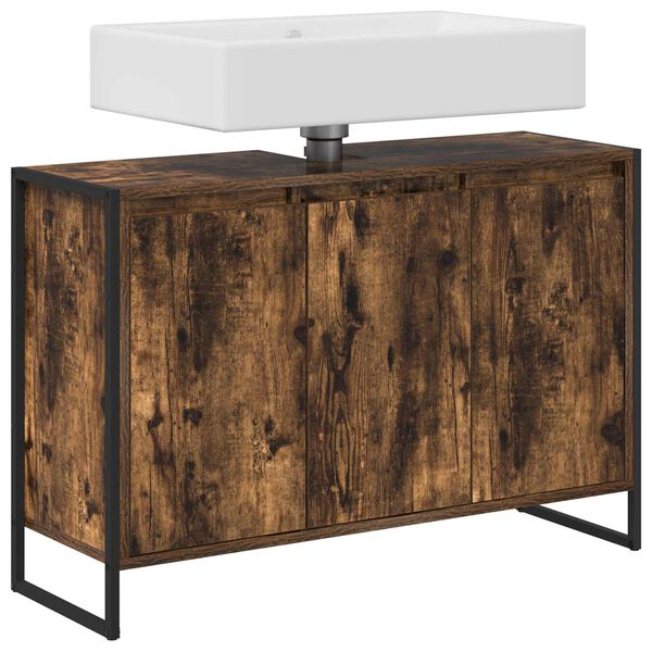 vidaXL Kylpyhuonekaappi ovella Savupuu 90 x 30 x 60 cm Tekninen puu