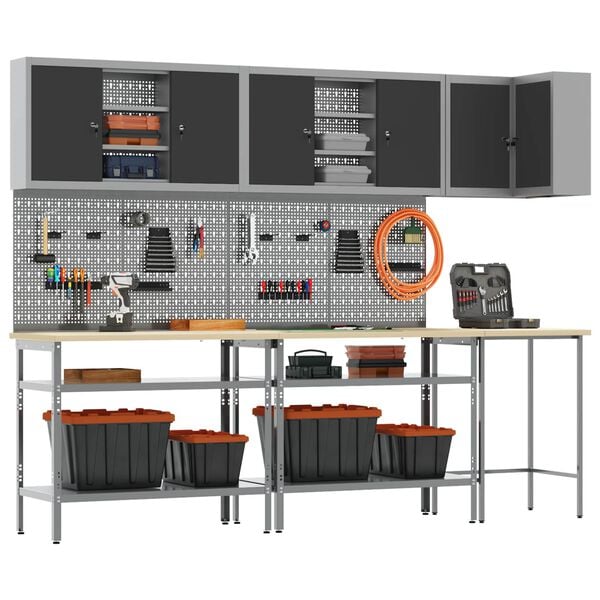 vidaXL Ty&ouml;p&ouml;yt&auml;kaappisarja hyllyll&auml; lukkoon 10 pcs Mustat ja harmaa