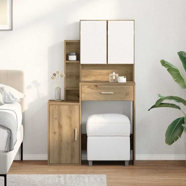 vidaXL Meikkip&ouml;yt&auml; ovella Artisan tammi 80 x 35 x 132 cm Tekninen puu