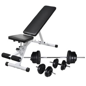 vidaXL Kuntopenkki painotangolla + levy- ja k&auml;sipainosarja 60,5 kg