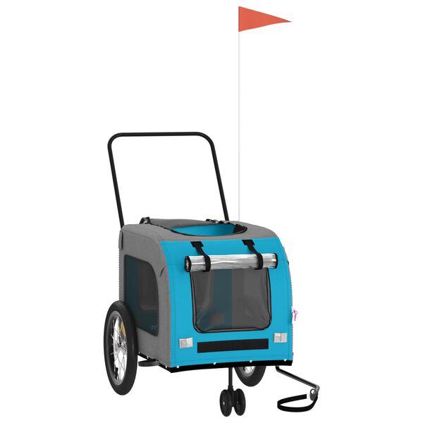 vidaXL Lemmikinkuljetuskärry pyörään sininen/harmaa kangas ja rauta