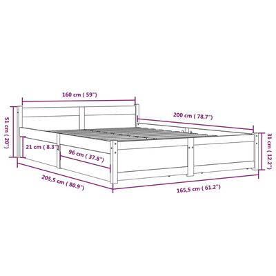 vidaXL Sängynrunko laatikoilla harmaa 160x200 cm