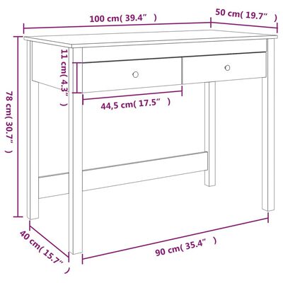 vidaXL Työpöytä laatikoilla 100x50x78 cm täysi mänty