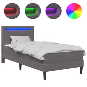vidaXL S&auml;ngyn runko LED-nauhoilla Harmaa 3FT Single Keinonahka