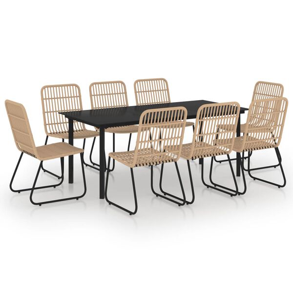 vidaXL 9-osainen Ulkoruokailuryhm&auml; polyrottinki ja lasi