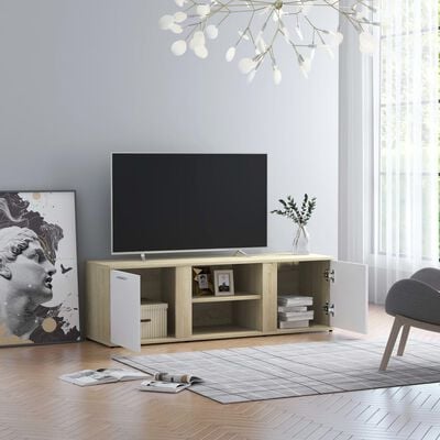 vidaXL TV-taso valkoinen ja Sonoma-tammi 120x34x37 cm lastulevy
