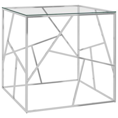 vidaXL Sohvapöytä hopea 55x55x55 cm ruostumaton teräs ja lasi