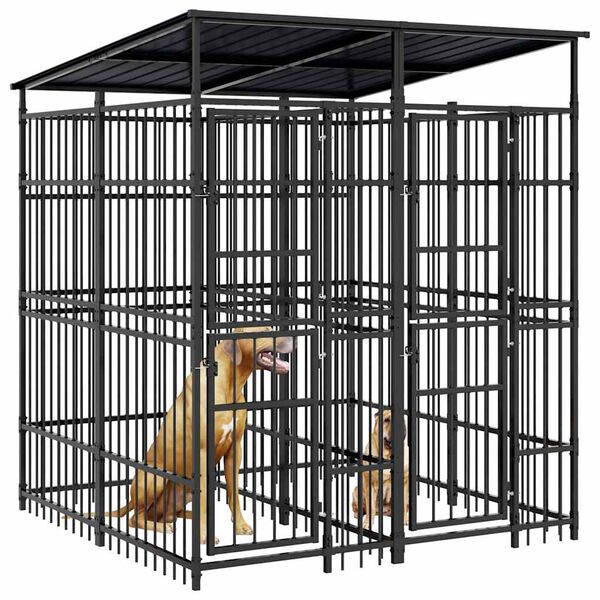 vidaXL Koiran ulkoh&auml;kki katolla ter&auml;s 3,69 m&sup2;