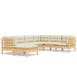 vidaXL 7-osainen Puutarhasohvasarja kerma tyynyill&auml; t&auml;ysi m&auml;nty
