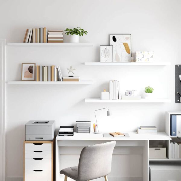 vidaXL Kelluvat sein&auml;hyllyt 4 kpl valkoinen 120x23,5x3,8 cm MDF