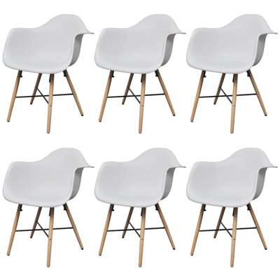 vidaXL Ruokapöydän tuolit 6 kpl valkoinen muovi ja pyökki