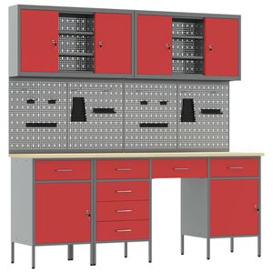 vidaXL Ty&ouml;p&ouml;yt&auml;kaappi lukkoon 10 pcs Punainen Kehitetty puu ja ter&auml;s