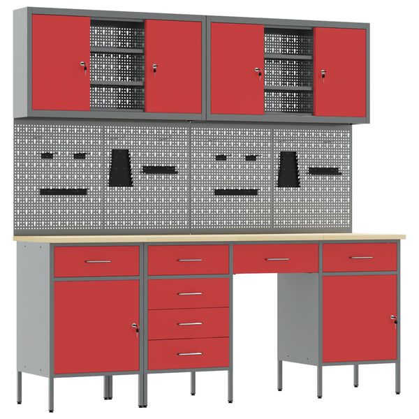 vidaXL Ty&ouml;p&ouml;yt&auml;kaappi lukkoon 10 pcs Punainen Kehitetty puu ja ter&auml;s