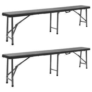 vidaXL Kokoontaitettavat puutarhapenkit 2 kpl 180 cm HDPE musta