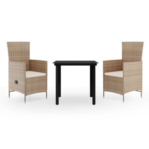 vidaXL 3-osainen Ulkoruokailuryhm&auml; tyynyill&auml; beige