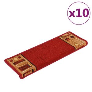 vidaXL Itsekiinnittyvät porrasmatot 10 kpl 65x21x4 cm punainen
