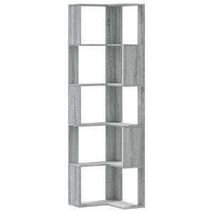 vidaXL Kulmakirjahylly 5 tasoa harmaa Sonoma 50x50x179 cm tekninen puu