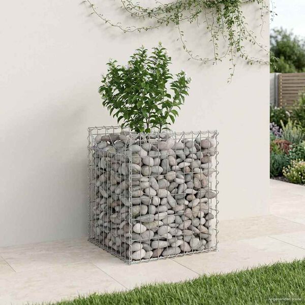 vidaXL Gabion Kohotettu Peti Hopea 50 x 50 x 60 cm Galvanoitu ter&auml;s