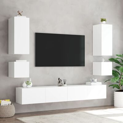 vidaXL 6-osainen TV-seinäkaappisarja LED-valoilla valkoinen