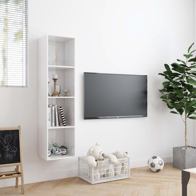 vidaXL Kirjahylly/TV-taso korkeakiilto valkoinen 143x30x36 cm