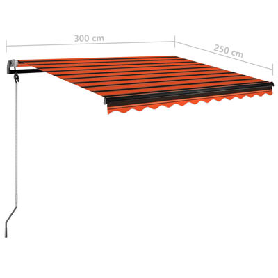 vidaXL Sisäänkelattava markiisi LED/tuulisens. 300x250cm oranssiruskea