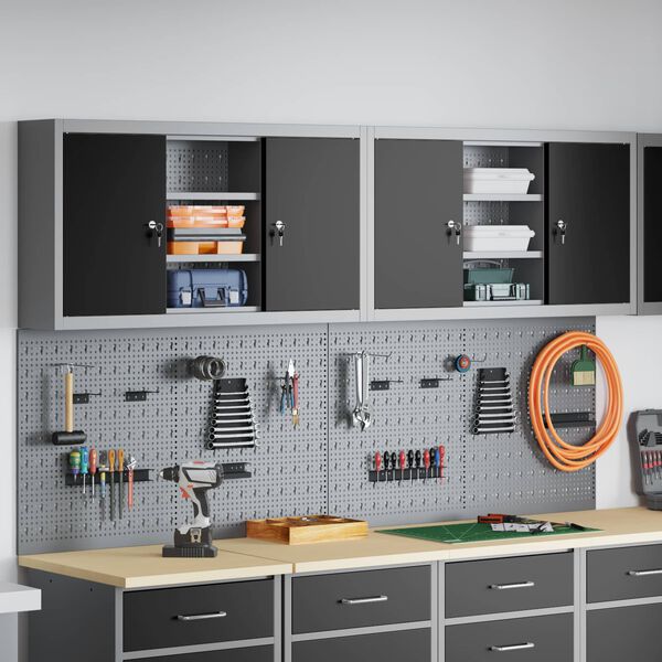 vidaXL Ty&ouml;kalukaappisarja hyllyll&auml; 6 pcs Musta Jauhemaalattu Ter&auml;s