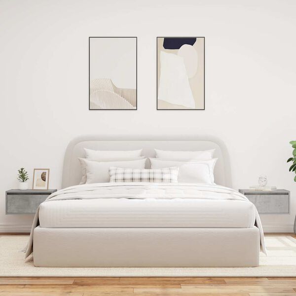 vidaXL Seinäkiinnitettävät yöpöydät LED-valoilla 2 kpl betoninharmaa