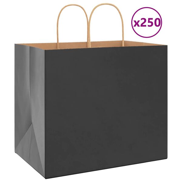 vidaXL Paperikassit 250 kpl kahvoilla musta 32x22x28 cm