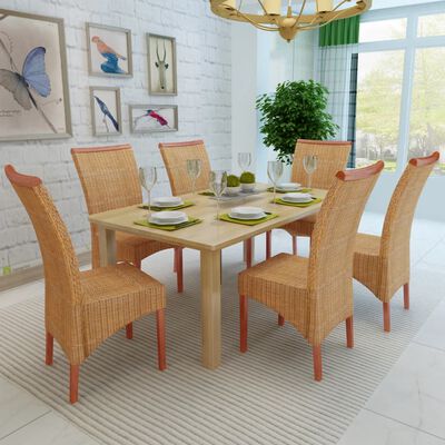 vidaXL Ruokapöydän tuolit 6 kpl ruskea luonnollinen rottinki