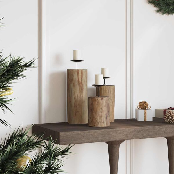 vidaXL Kynttil&auml;njalka 3 pcs Luonnollinen T&auml;ysi Tiikki