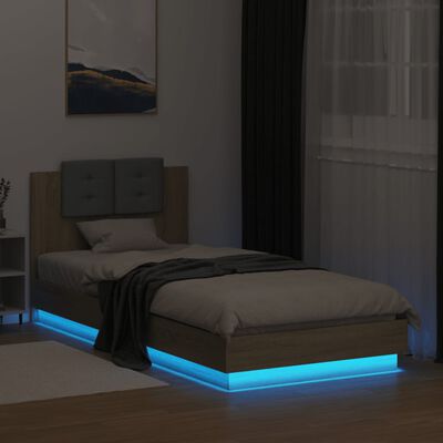 vidaXL Sängynrunko päädyllä ja LED-valoilla Sonoma-tammi 90x200 cm