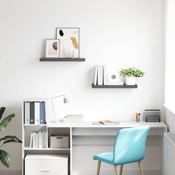 vidaXL Kelluvat sein&auml;hyllyt 2kpl kork.kiilto harmaa 60x23,5x3,8cm MDF