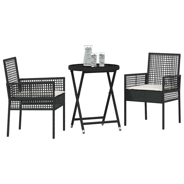 vidaXL Puutarhan Bistro Set 3 pcs Musta polyrottinki