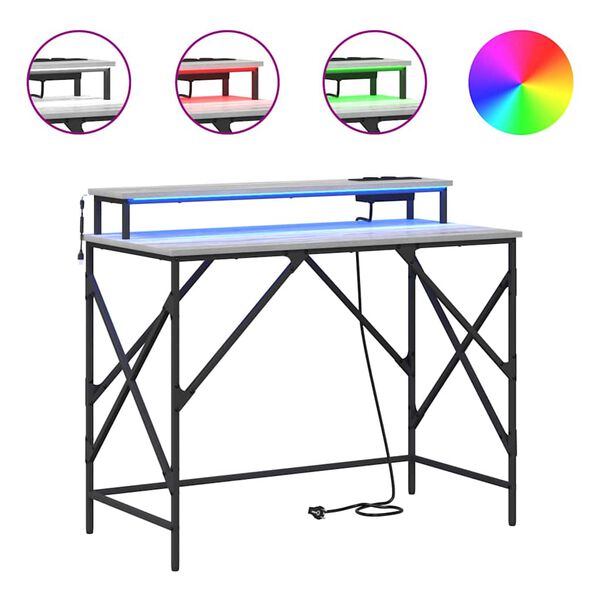 vidaXL P&ouml;yt&auml; hyllyll&auml; Harmaa Sonoma 100 x 50 x 86,5 cm Tekninen puu