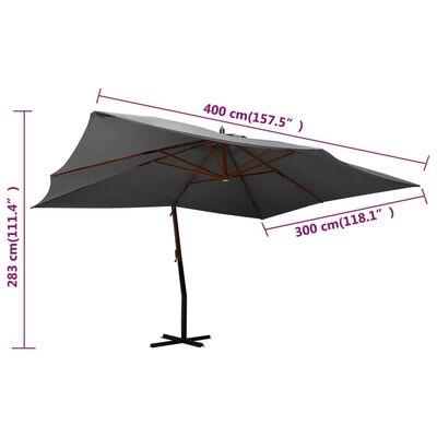 vidaXL Riippuva aurinkovarjo puupylväällä 400x300 cm antrasiitti