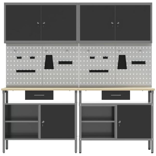 vidaXL Ty&ouml;p&ouml;yt&auml;setti laatikon kanssa 8 pcs Musta Jauhemaalattu Ter&auml;s