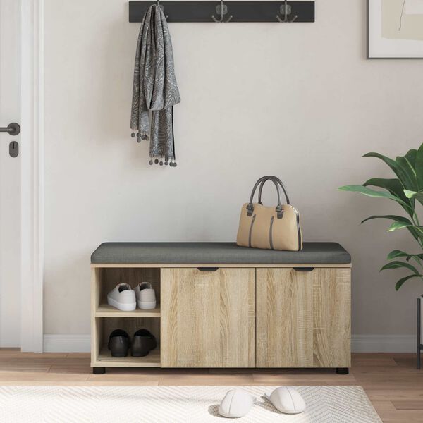 vidaXL Halli penkki tyynyll&auml; hyllyll&auml; Sonoman tammi 100 x 38 x 46 cm