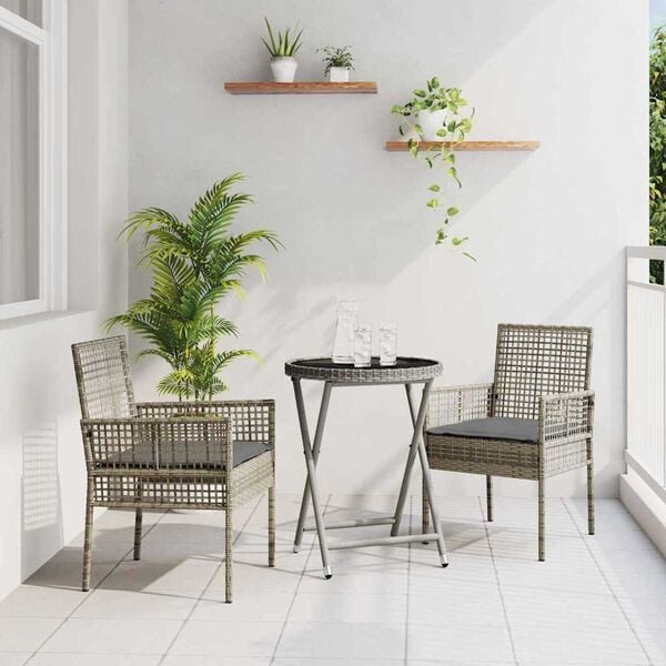 vidaXL Puutarhan Bistro Set 3 pcs Harmaa polyrottinki
