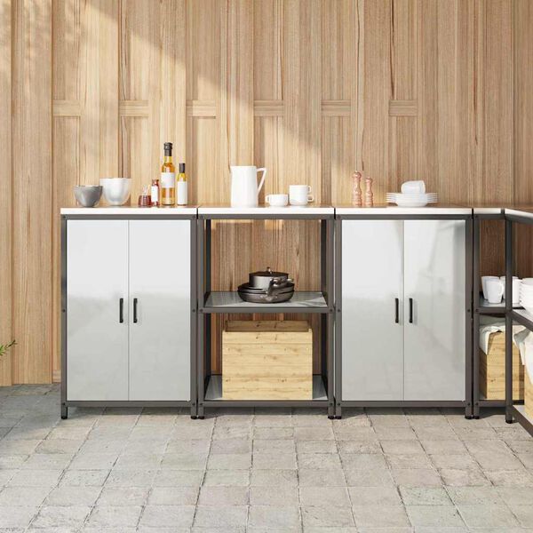 vidaXL Keitti&ouml;n s&auml;ilytyssarja hyllyll&auml; 3 pcs Hopea Galvanoitu ter&auml;s