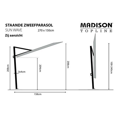 Madison Parvekkeen päivänvarjo Sun Wave 270x150 cm salvianvihreä